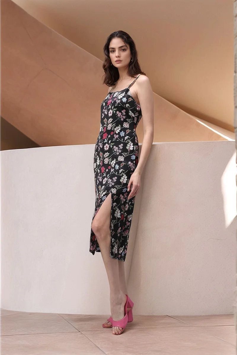 Outzidr Multicolour Multi Side Slit Satin Dress for Women | Best Price UAE